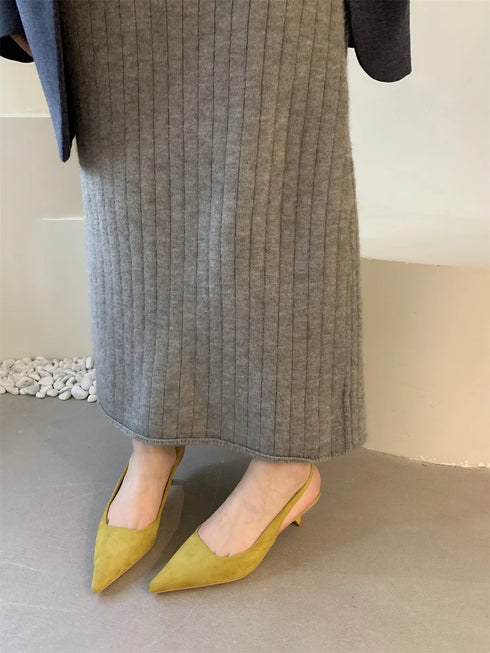 Elegant Pointed Toe Slingback Sandals Low Heel Mules