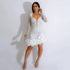 Long Sleeve V Neck Transparent Club Dress with Diamonds