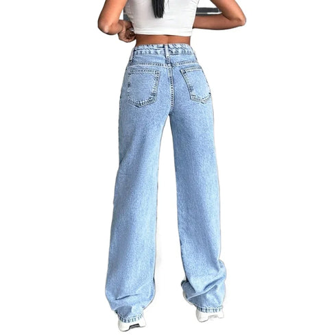 Baggy Jeans Denim Pants High Waisted Loose Fit Vintage Design For Casual Everyday Wear