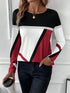 Casual Women's Geometric Print Long Sleeve T-Shirt Loose Fit O-Neck Tee