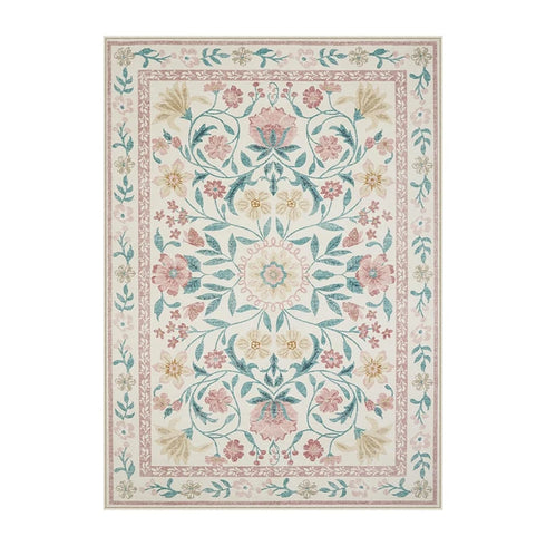 Floral Style Living Room Carpet Machine Washable Large Area Decorative Rug
