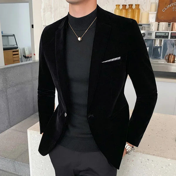 Mens Velvet Blazer Solid Slim Fit Suit Jacket for Men