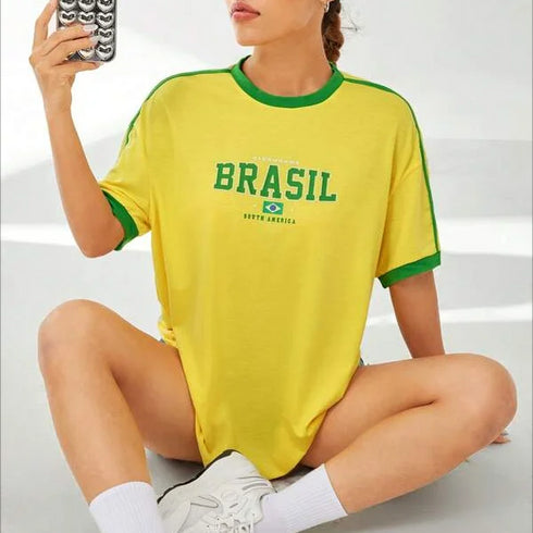 Europe and the United States loose letters yellow green top Y2K women's summer T-shirt sexy clothing street