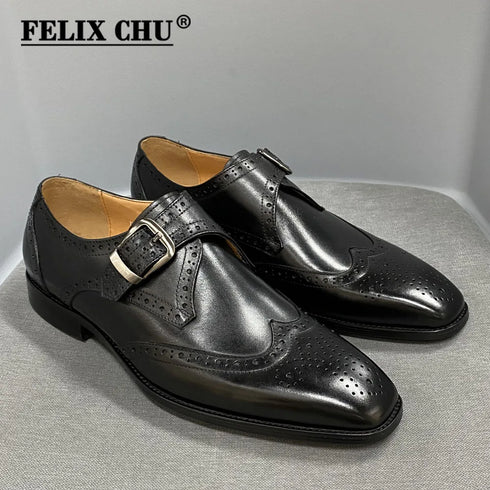 Italian Wingtip Monk Strap Brogue Leather Formal Shoes for Men