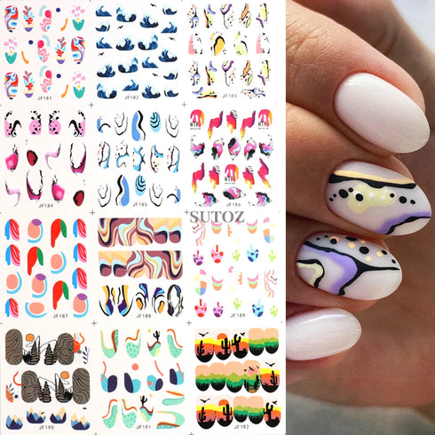 Animal Print Water Nail Decals - Cow and Leopard Designs for Stunning Winter Manicure - 12 Unique Patterns for Creative Nail Art