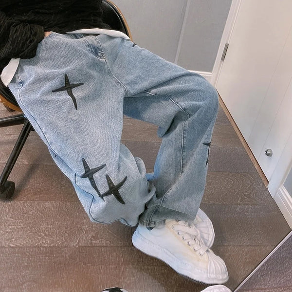 Men's Straight Slacks Korean Fashion Baggy Jeans Denim Trousers
