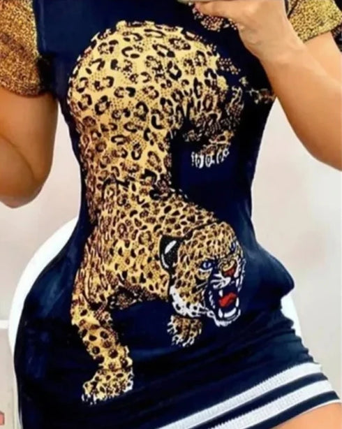 Summer Sexy Dress Women Casual Pocket Short Sleeve Bodycon Mini Dress