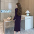 Purpled Elegant Pleated Bodycon Suit Dress for Women Chic Formal Dress