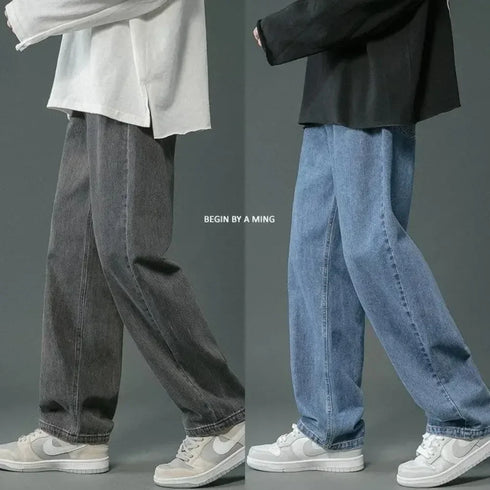 Wide-leg Straight Pants Retro Jeans for Men Casual Style