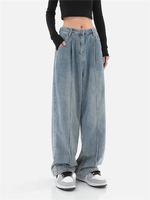 Casual Wide Leg Jeans for Women - Trendy Harajuku Punk Denim Cargo Pants for Effortless Streetwear Style, Perfect for Fall Outfits and Homecoming Events