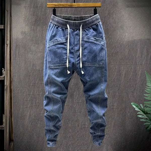 Elastic Waist Jeans Cargo Pants With Pockets For Men
