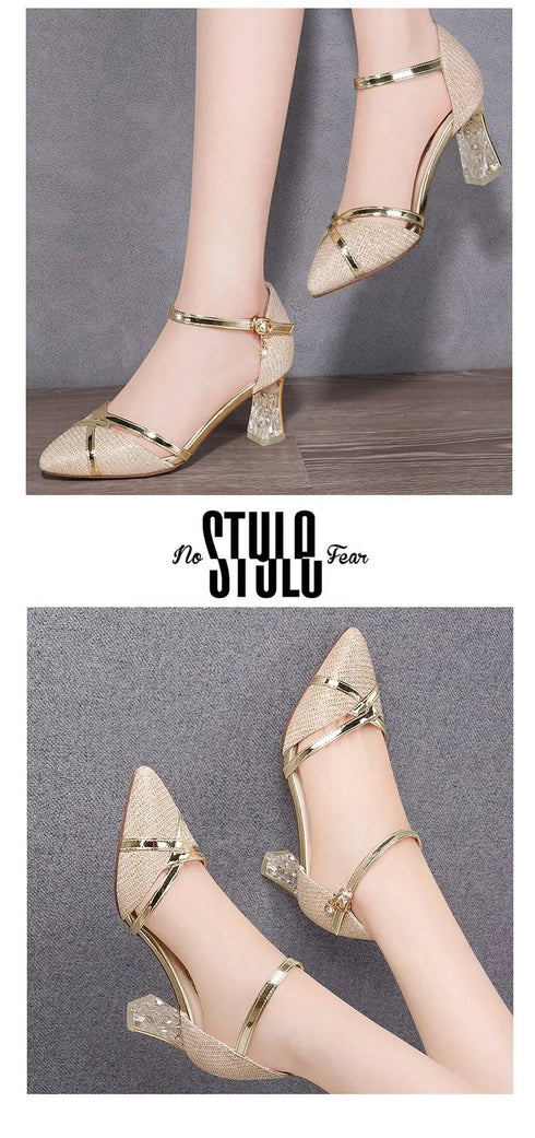 Gold Women Sandals Party High Heels Slip-On Sexy Shoes