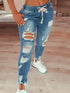 Casual Drawstring Denim Jeans for Women - Ripped Hole Stretch Skinny Pencil Pants Perfect for Fall Outfits Jeans and Homecoming Events