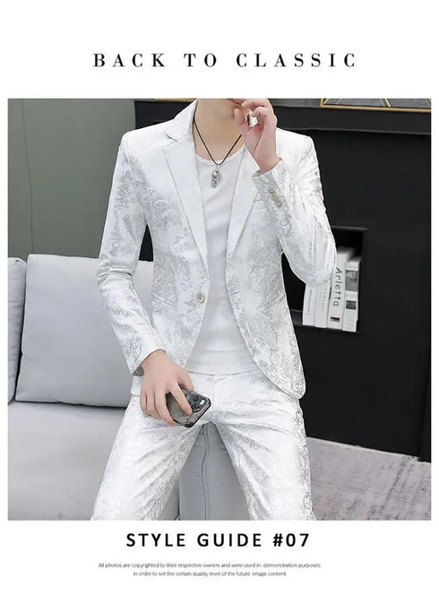 Men's Shiny 2-Piece Suit Set for Weddings - Smart Casual Style with Jacket and Pants