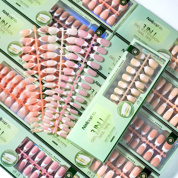 150PCS Short Coffin Soft Gel Press-On Nails - 3-in-1 French Tip Nail Art DIY Set with 15 Sizes for Stunning Manicures