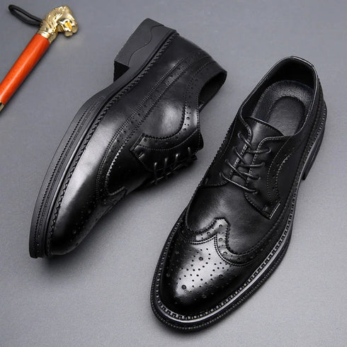 Elegant Men's Formal Dress Brogue Shoes - Slip-On British Gentleman Oxfords for Weddings and Special Occasions