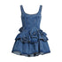 Chic Summer 3D Floral Denim Mini Dress Vintage A Line Halter Jean Fashion Clothing