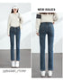 Women's Winter Fleece Warm Jeans Retro Slim Straight Denim Pants