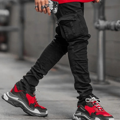 Men's Cargo Pants Jeans Denim Slim Fit Multi Pockets