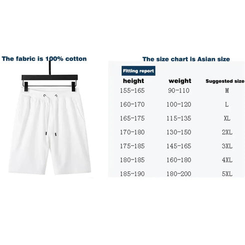 Summer Fashion Cotton Men Casual Shorts Drawstring Waist Comfortable Knee Length