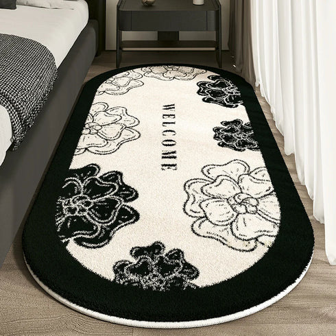 Cashmere Imitated French Oval Bed Rug for Living Room and Study, Dirt Resistant Non-Slip Carpet