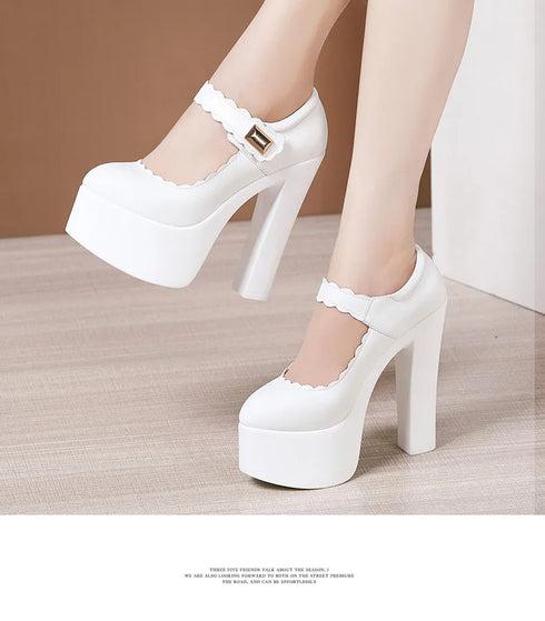 15cm Block High Heels Shoes Thick Platform Women Pumps