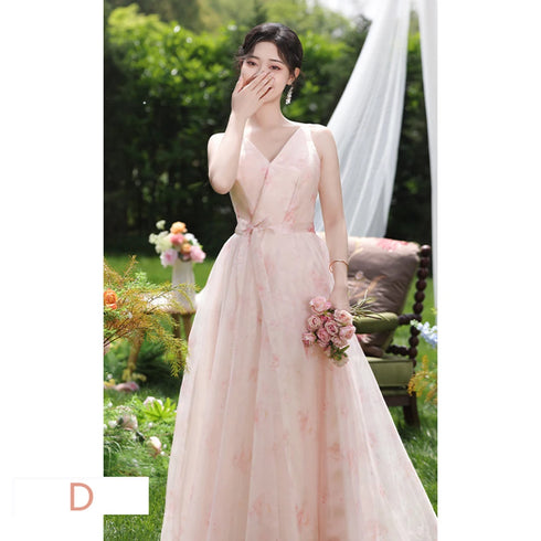 Off Shoulder Bridesmaid Dress Elegant Bubble Sleeve Floral Print Aline Gown For Party
