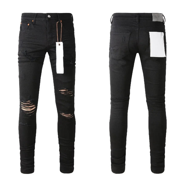 Fashion Purples Jeans Men Skinny Denim Pants with Ripped Holes