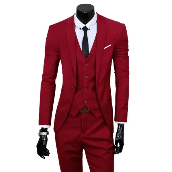 Fabulous Men Suit Set Cardigan 3 Piece Set Slim Fit Business Suit