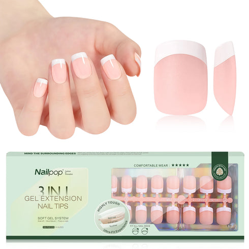 150PCS Short Coffin Soft Gel Press-On Nails - 3-in-1 French Tip Nail Art DIY Set with 15 Sizes for Stunning Manicures