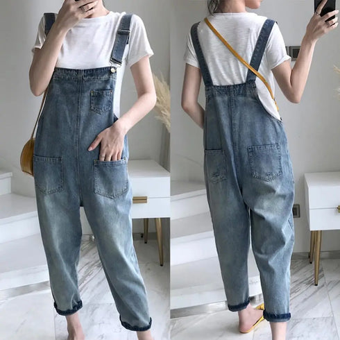 Casual Denim Overalls for Women - Summer Loose Trousers with Pockets, Perfect for Everyday Wear and Stylish Jeans Outfit Inspiration