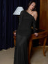 Oblique Shoulder Long Sleeve Maxi Dress for Women Elegant Patchwork Ruched Backless Slim Bodycon Dress