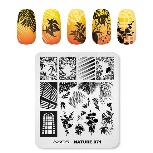 Nature-Inspired Nail Art Stamping Plate - Stainless Steel DIY Manicure Tool with Leaf and Umbrella Patterns for Stunning Nail Designs