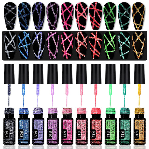 Reflective Glitter Gel Nail Polish for DIY Nail Art – Semi-Permanent Soak Off UV Graffiti Stripe for Stunning Fall Season Nails