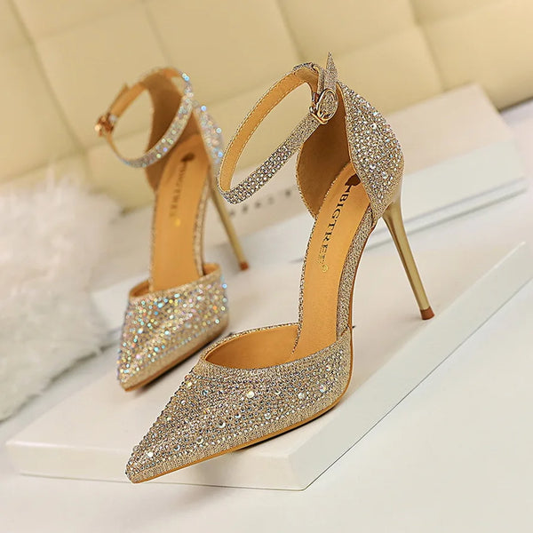 Korean Version Shiny Rhinestones High Heels Shoes Pumps Stiletto Wedding Sandals Nightclub