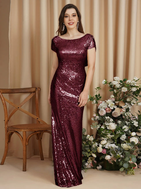 Sequined Bridesmaid Dresses Mermaid Style With Short Sleeves And O Neck For Summer Formal Wedding Party