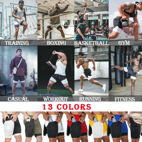 Men's Gym Shorts Camo 2 in 1 Performance Fitness Shorts Summer