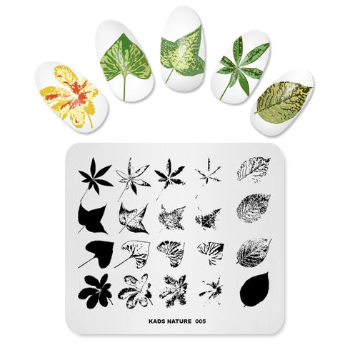 Nature-Inspired Nail Art Stamping Plate - Stainless Steel DIY Manicure Tool with Leaf and Umbrella Patterns for Stunning Nail Designs