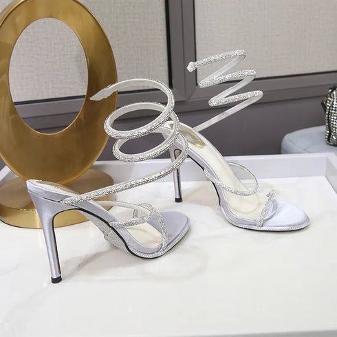 Rhinestone Snake Stiletto Gladiator Sandals For Wedding
