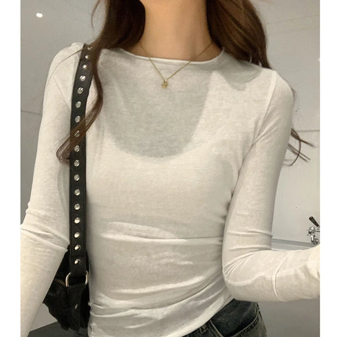 Slim Fit Long Sleeve O Neck T Shirt for Women Casual Streetwear Tops