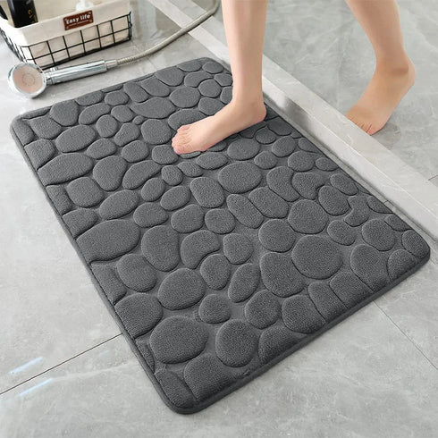Cobblestone Embossed Non-Slip Bathroom Mat Memory Foam Rug for Shower Room and Bath