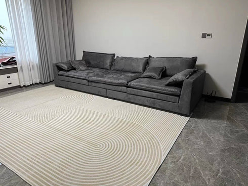 Minimalist Beige Art Stripe Carpet Soft Large Area Rug for Bedroom and Living Room Decor