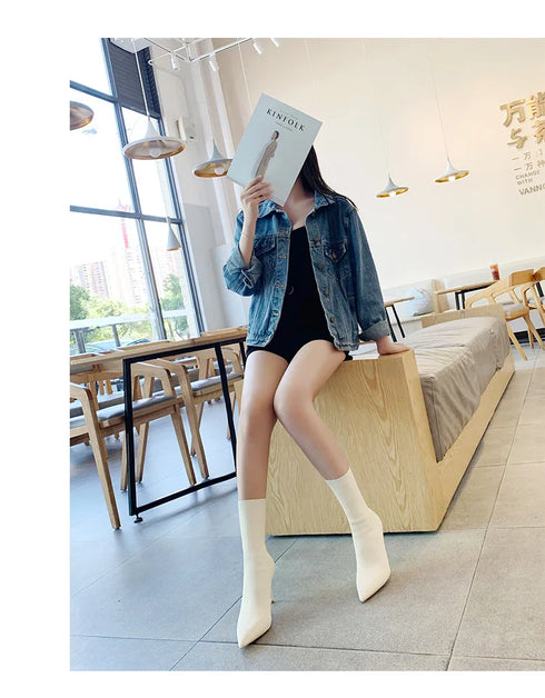 Sexy Sock Boots Knitting Stretch High Heels for Women Fashion Shoes Ankle Boots