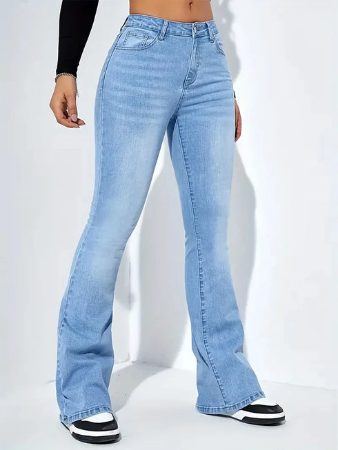 Women’s Vintage Flare Stretch Jeans - Classic High Waist Bell Bottom Denim Pants for All Season Y2K Punk Style, Perfect for Fall Outfits and Homecoming Jeans Ideas
