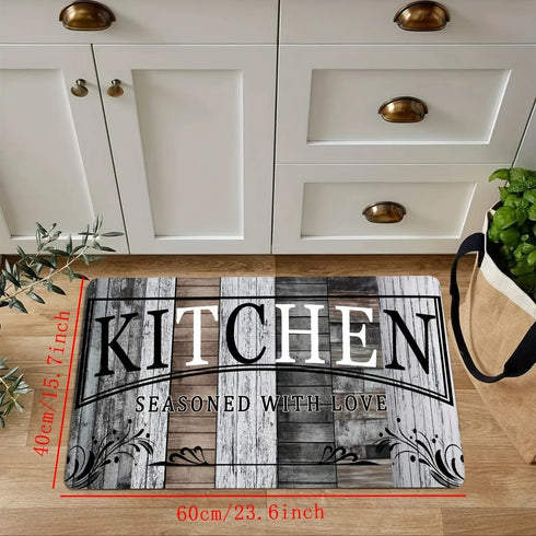 Kitchen Letter Print Area Rug Non-Slip Flannel Carpet Machine Washable for Home Living Room Bedroom