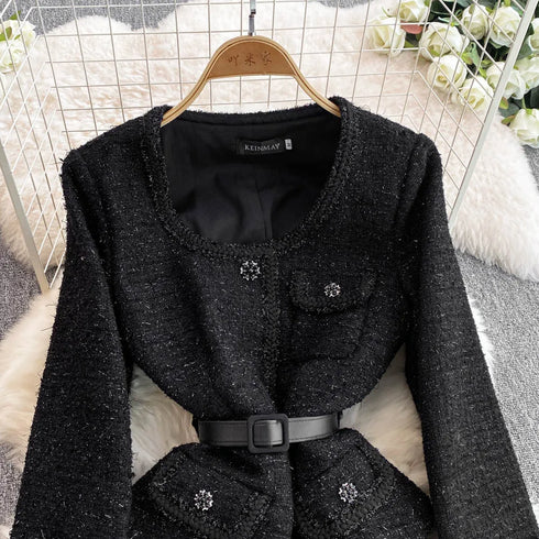 Hepburn Elegant Long Tweed Dresses Women Autumn Party Luxury Robe