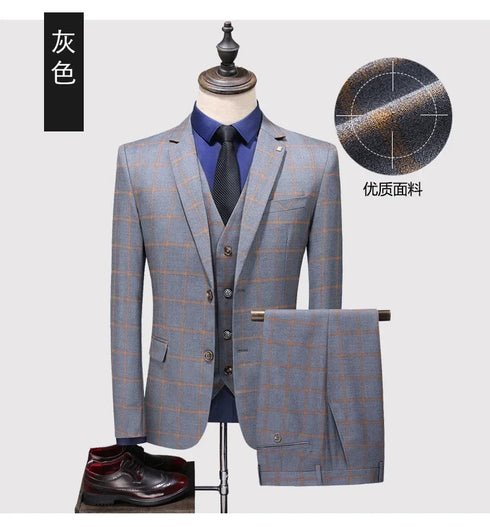 Men's Business Casual Suit Set Blazer Vest Pants Fashionable Slim Fit for Weddings and Work