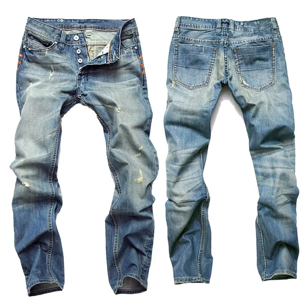 Korean Style Fashionable Men's Nostalgic Light Blue Jeans Fashionable Casual Straight-fit Slim-fit Long-length Denim
