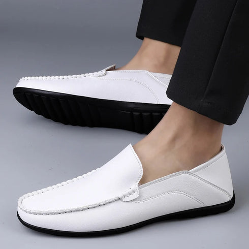 Luxury Genuine Leather Men's Casual Slip-On Loafers, Italian Moccasins, Breathable and Comfortable Boat Shoes in Plus Sizes 46 and 47