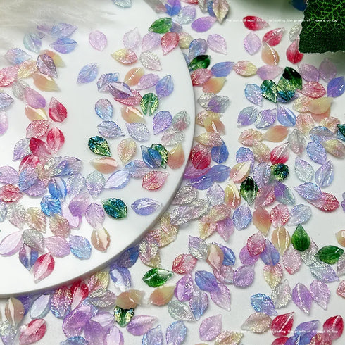 50pcs 3D Kawaii Colorful Leaf Nail Art Charms - Mixed Resin Nail Decorations and Acrylic Rhinestones for DIY Manicure Accessories and Press-On Nails
